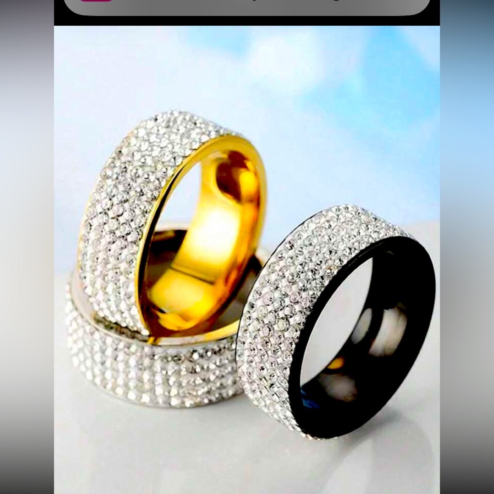 1pc European & American Simple Style 8mm Width 5 Row Cubic Titanium Steel Ring